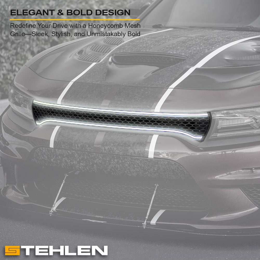 2015-2023 Dodge Charger Hex Style Front Grille w/LED Light Bar - Matte Black