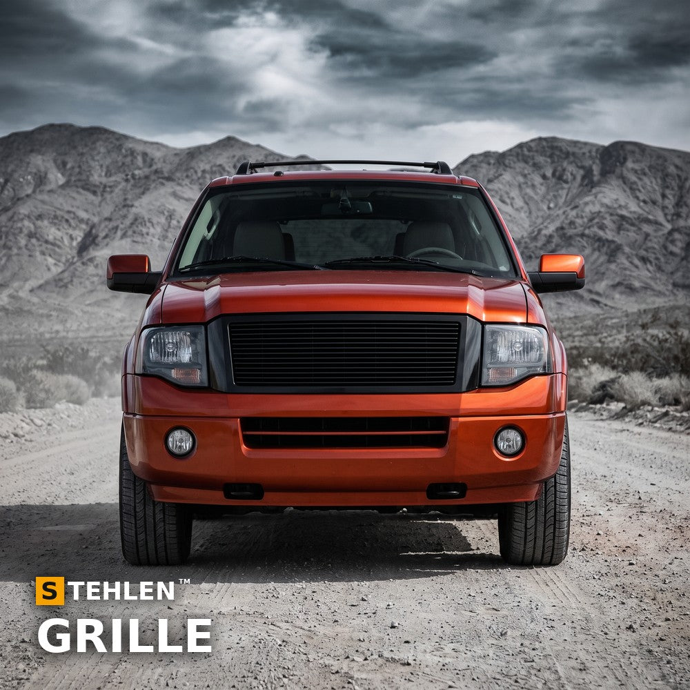2007-2008 Ford Expedition Horizontal Front Bumper Grille — Black — installed