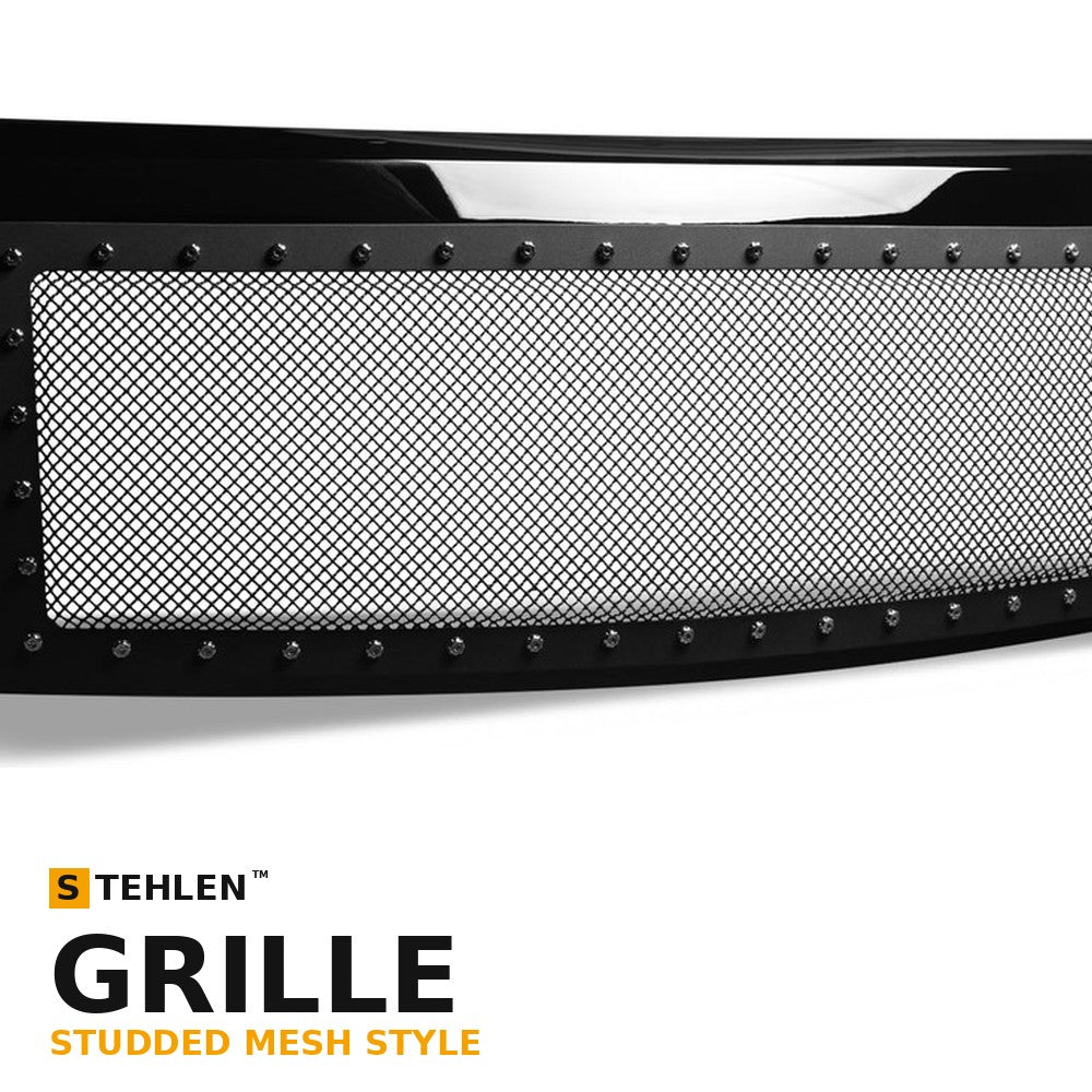 2009-2014 Ford F-150 Studded Wire Mesh Front Grille w/ Chrome Rivets — Black