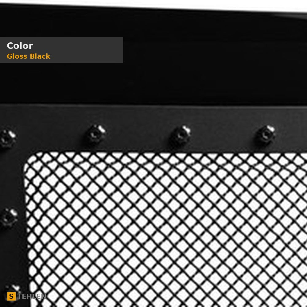 2009-2014 Ford F-150 Studded Wire Mesh Front Grille w/ Chrome Rivets — Black — detail