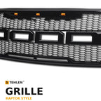 2009-2014 Ford F-150 Raptor Style Front Grille w/ Amber LED Lights — Black