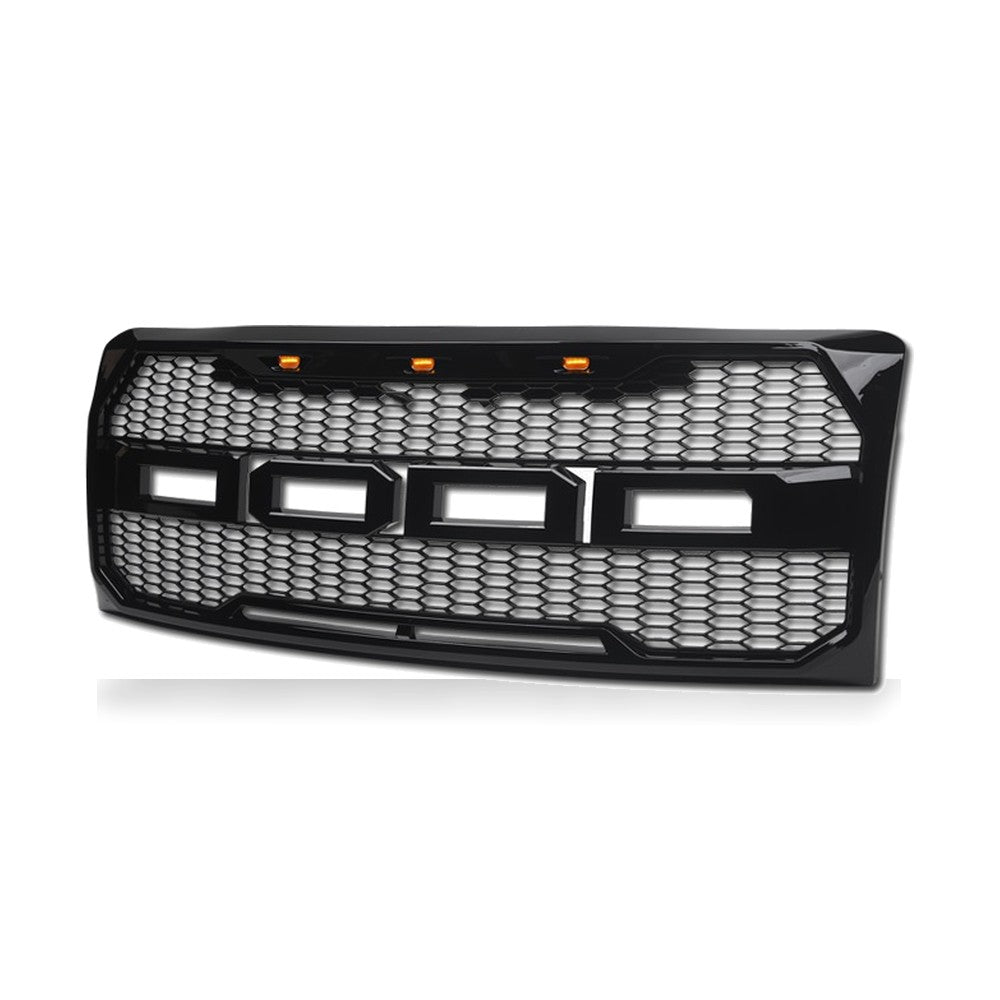 2009-2014 Ford F-150 Raptor Style Front Grille w/ Amber LED Lights — Black — product view