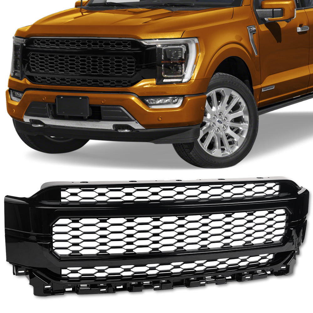 2021-2023 Ford F-150 Badgeless Front Grille - Glossy Black ABS