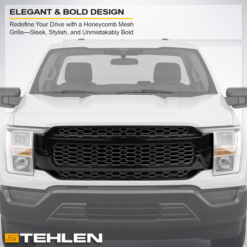 2021-2023 Ford F-150 Badgeless Front Grille - Glossy Black ABS