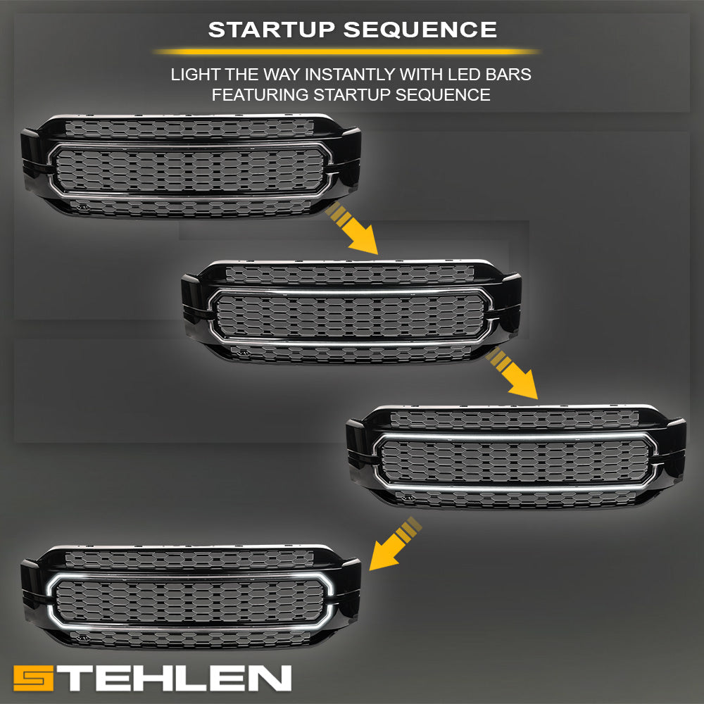 2021-2023 Ford F150 Badgeless Front Grille w/ LED Light Bar - Black