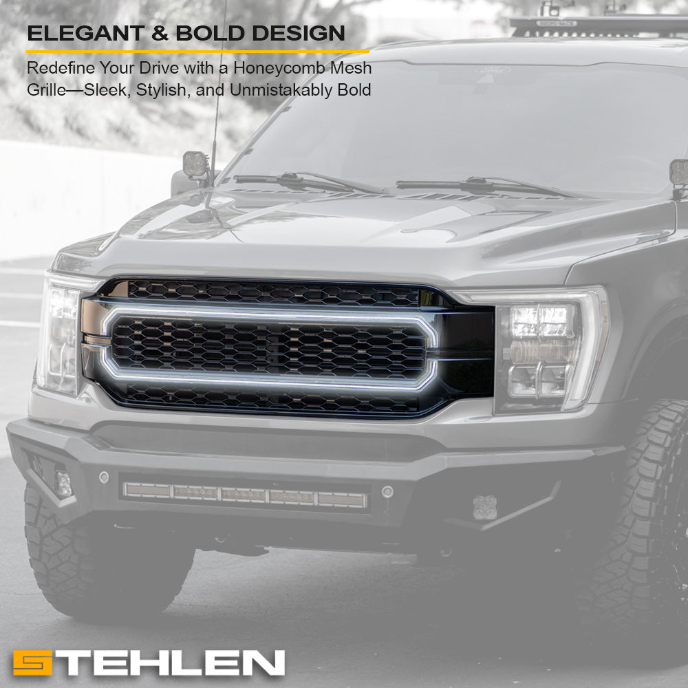 2021-2023 Ford F150 Badgeless Front Grille w/ LED Light Bar - Black