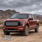 2021-2025 Ford F-150 RVT Style Studded Mesh ABS Front Grille — Glossy Black (Armordillo) — installed