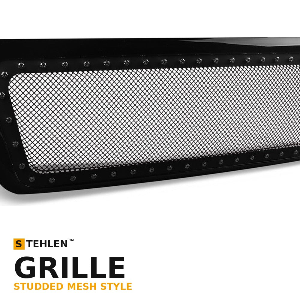 2021-2025 Ford F-150 RVT Style Studded Mesh ABS Front Grille — Glossy Black (Armordillo)