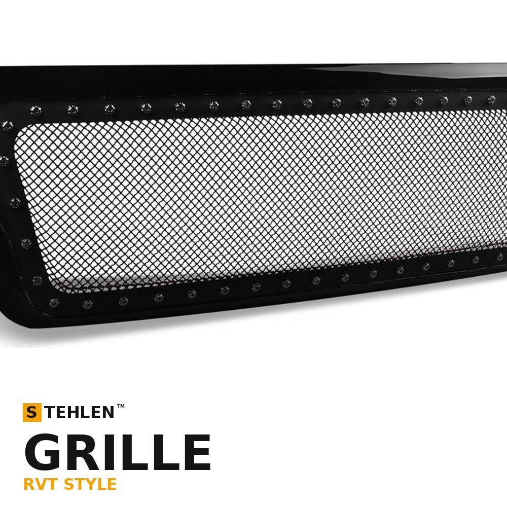 2021-2025 Ford F-150 RVT Style Mesh Front Grille w/ Sequential LED Light Bar — Glossy Black (Armordillo)