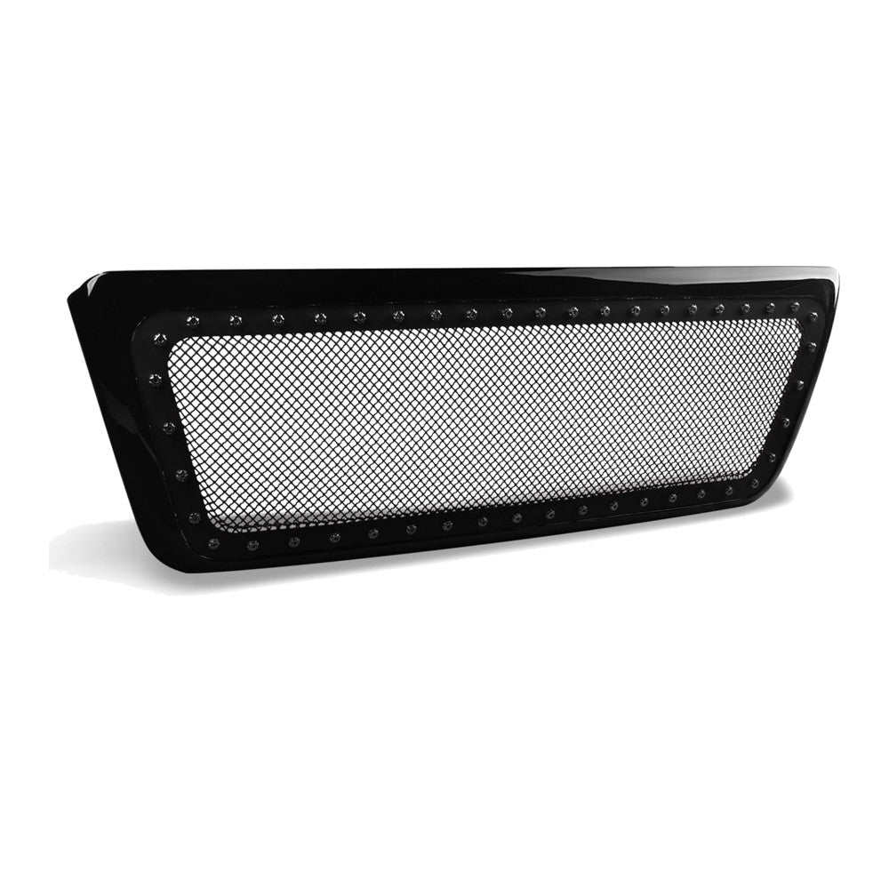 2021-2025 Ford F-150 RVT Style Mesh Front Grille w/ Sequential LED Light Bar — Glossy Black (Armordillo) — product view