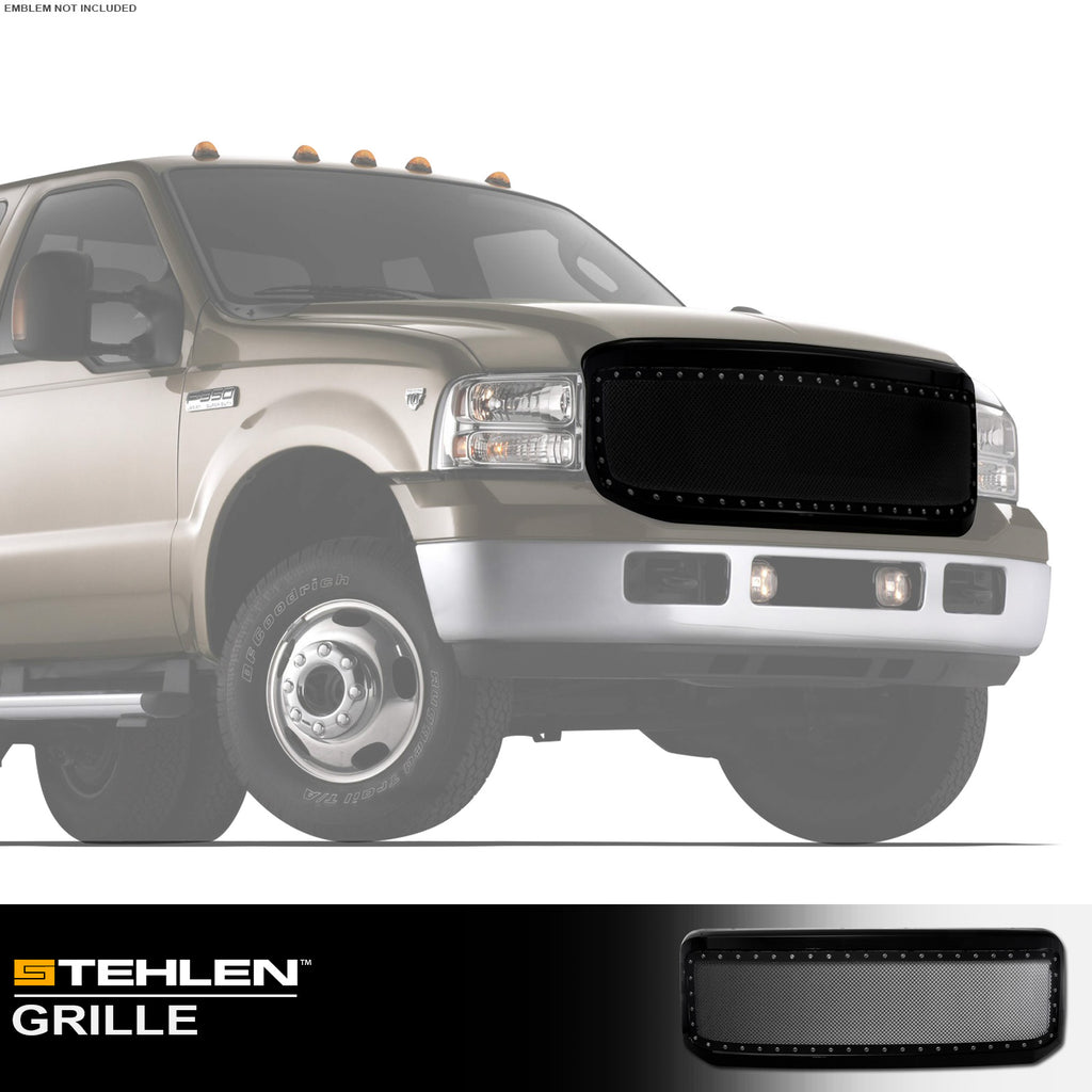 2005-2007 Ford F250 F350 Black Mesh Grille w/ Chrome Rivets