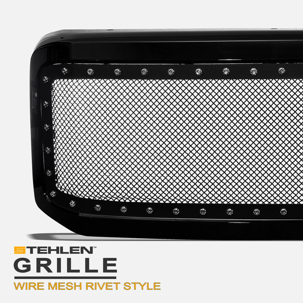 2005-2007 Ford F250 F350 Black Mesh Grille w/ Chrome Rivets