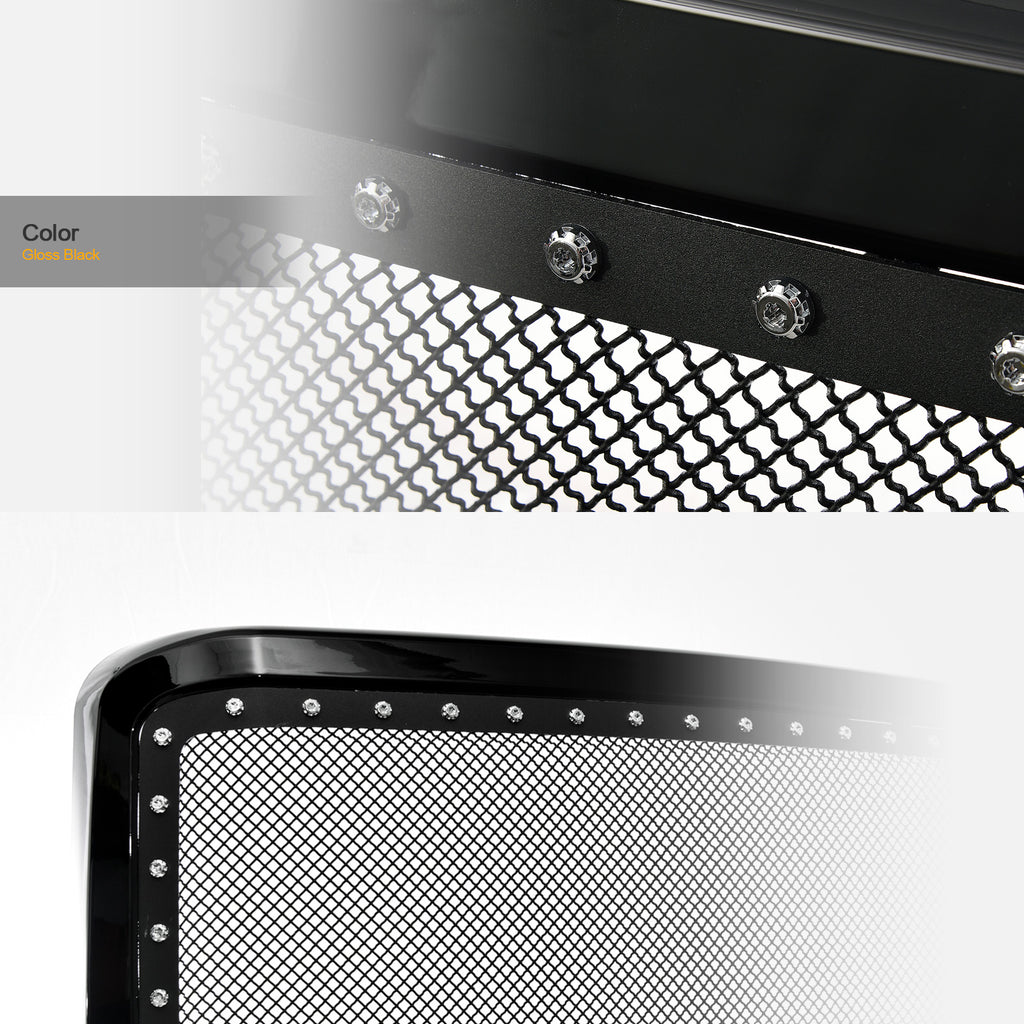 2005-2007 Ford F250 F350 Black Mesh Grille w/ Chrome Rivets