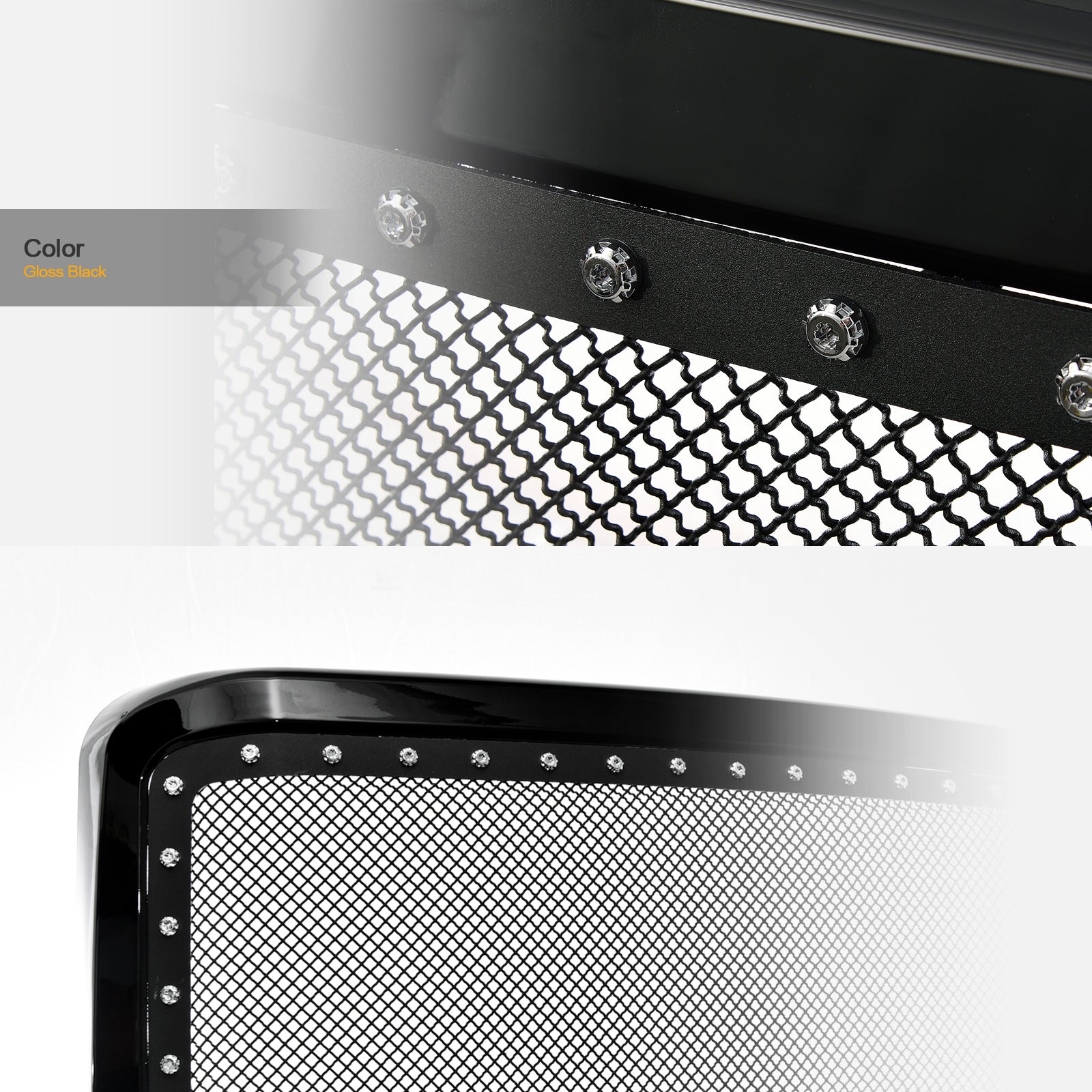 2005-2007 Ford F250 F350 Black Mesh Grille w/ Chrome Rivets