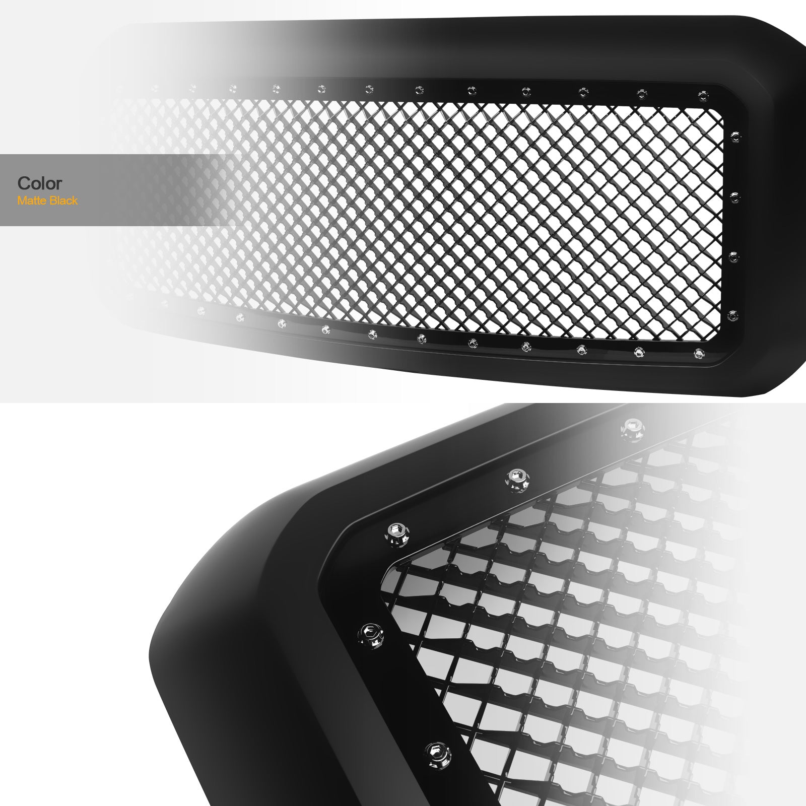 2011-2016 Ford Super Duty Studded Mesh Rivet Grille Matte Black