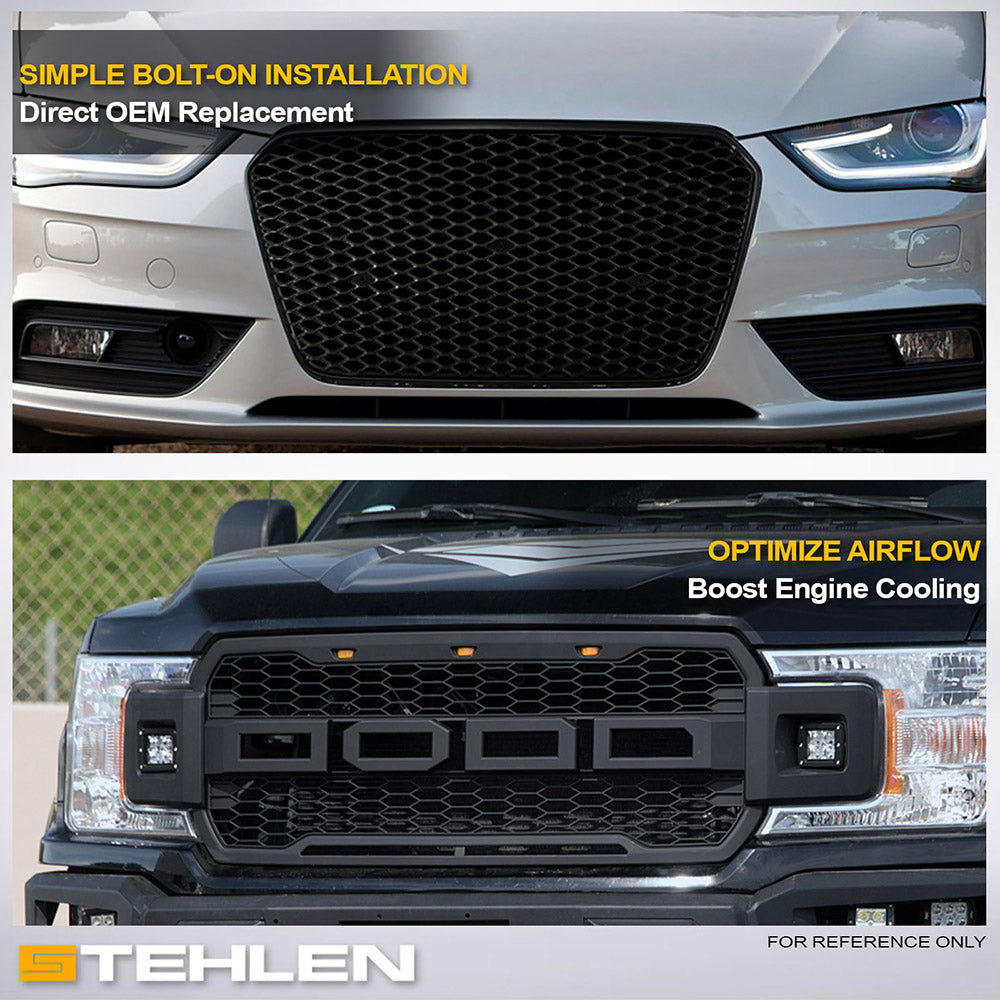 2015-2023 Dodge Charger Hex Style Front Grille w/LED Light Bar - Matte Black