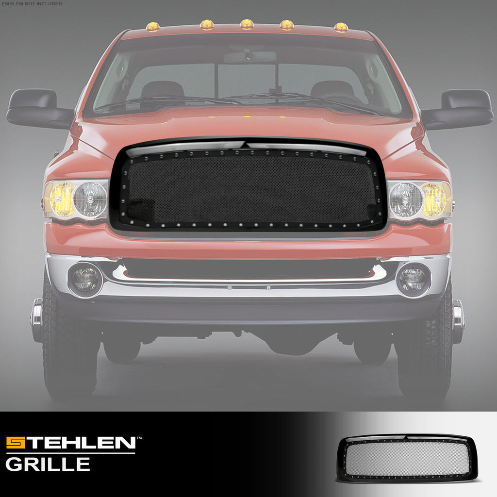 2002-2005 Dodge Ram Rivet Style Mesh Front Grille - Black ABS