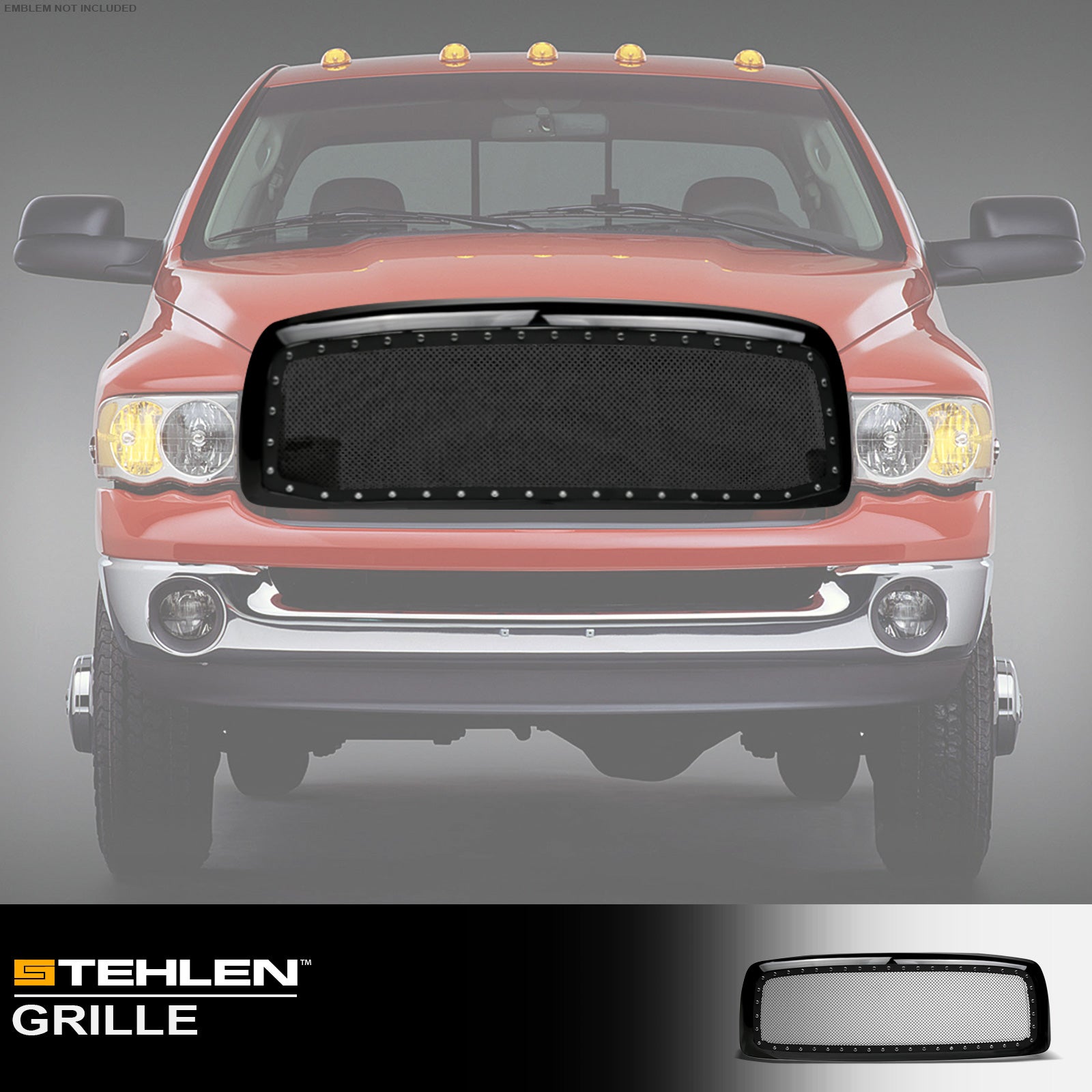 2002-2005 Dodge Ram Rivet Style Mesh Front Grille - Black ABS