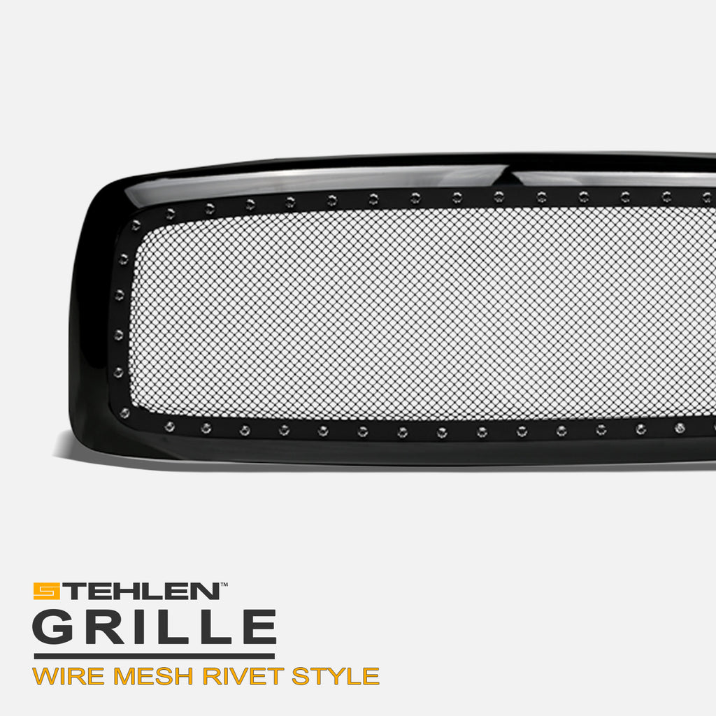 2002-2005 Dodge Ram Rivet Style Mesh Front Grille - Black ABS