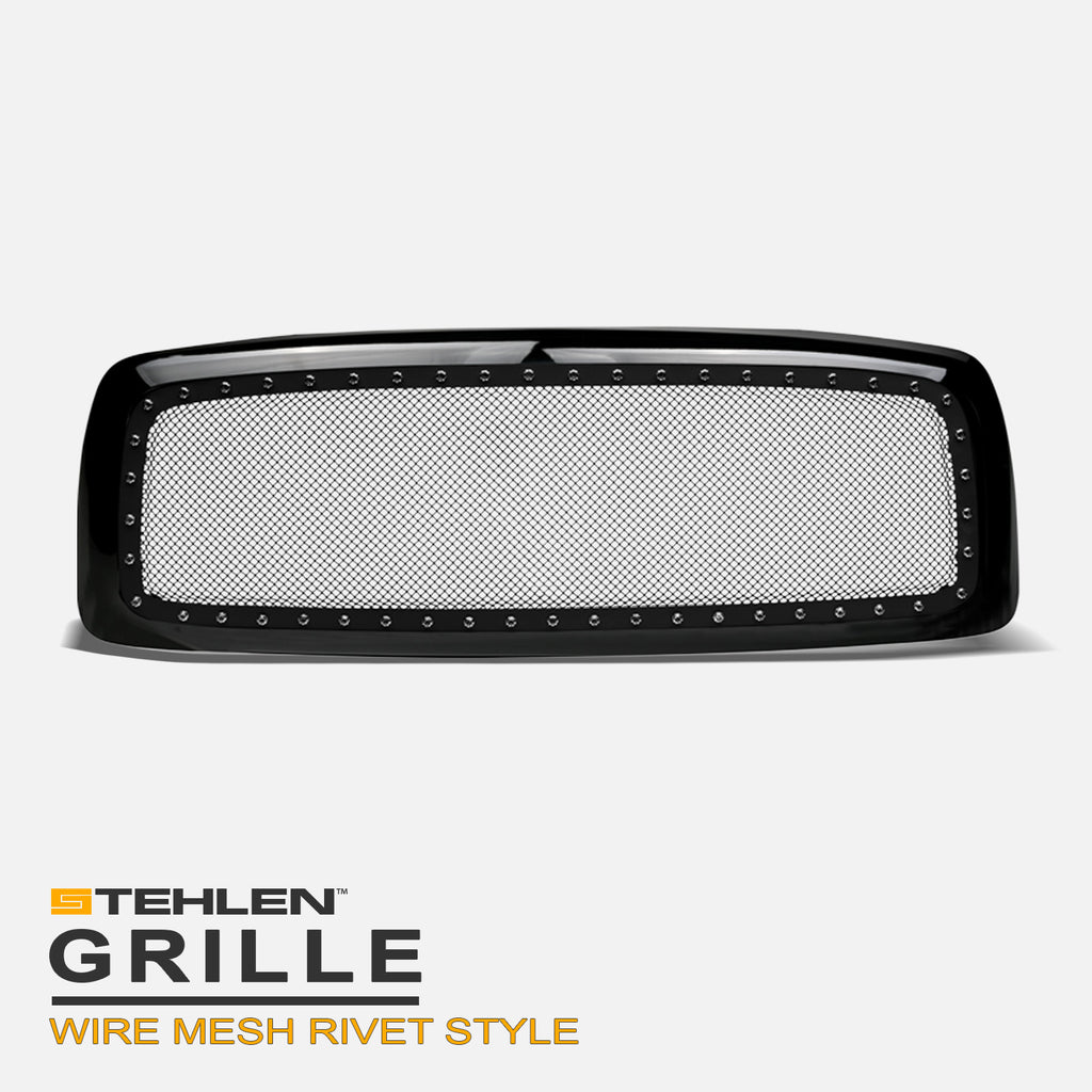 2002-2005 Dodge Ram Rivet Style Mesh Front Grille - Black ABS