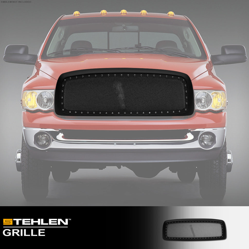 2002-2005 Dodge Ram 1500 2500 3500 Rivet Mesh Grille Matte Black