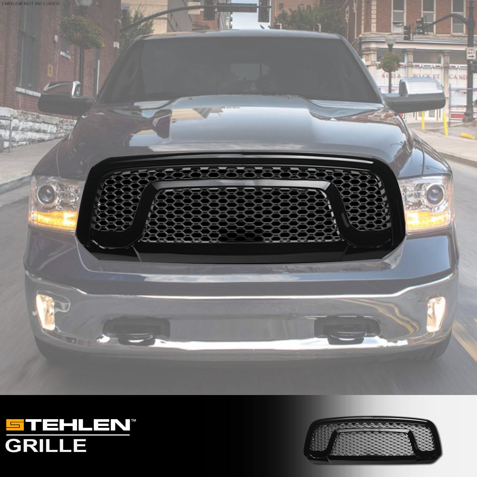 2013-2024 Dodge Ram 1500 Honeycomb Rebel Style Front Grille - Black