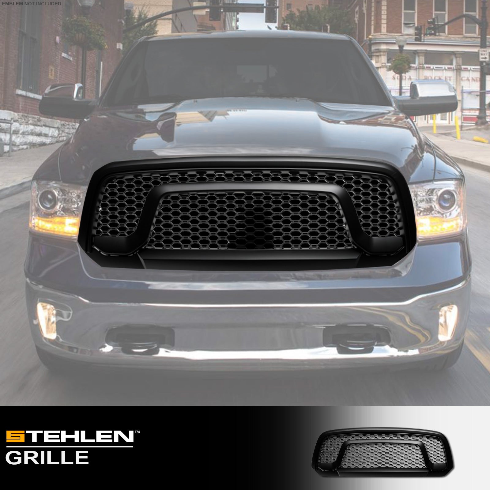 2013-2022 Dodge Ram 1500 Honeycomb Rebel Style Front Grille - Matte Black
