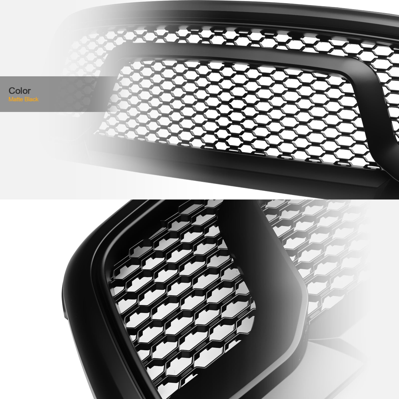 2013-2022 Dodge Ram 1500 Honeycomb Rebel Style Front Grille - Matte Black
