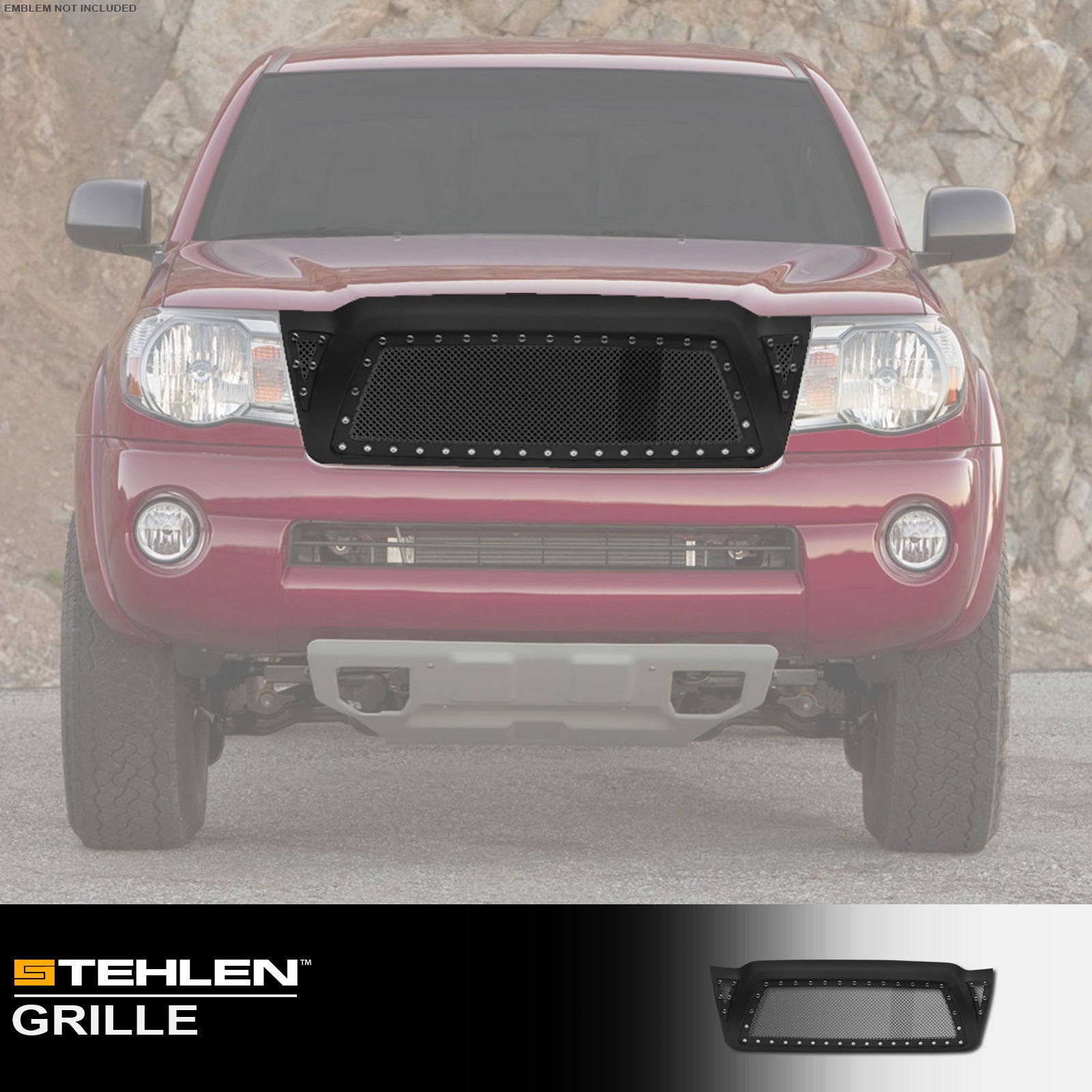 2005-2011 Toyota Tacoma Studded Mesh Rivet Style Front Grille - Matte Black