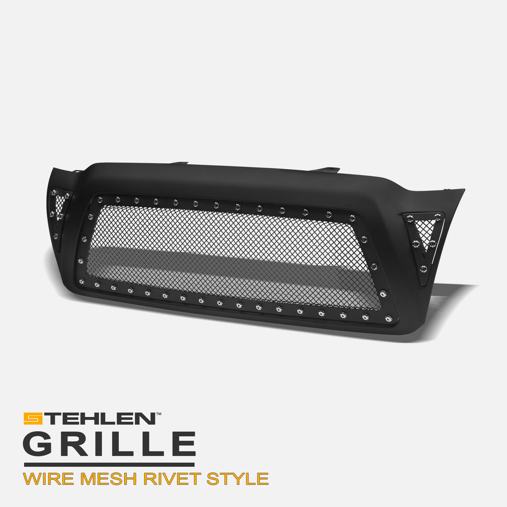2005-2011 Toyota Tacoma Studded Mesh Rivet Style Front Grille - Matte Black