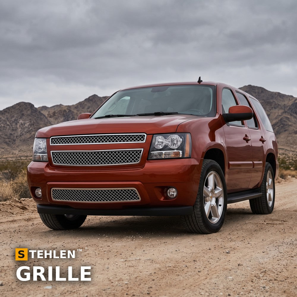 2007-2014 Chevrolet Tahoe/Suburban & Avalanche 2-Piece Bentley Style Mesh Grille — Chrome — installed