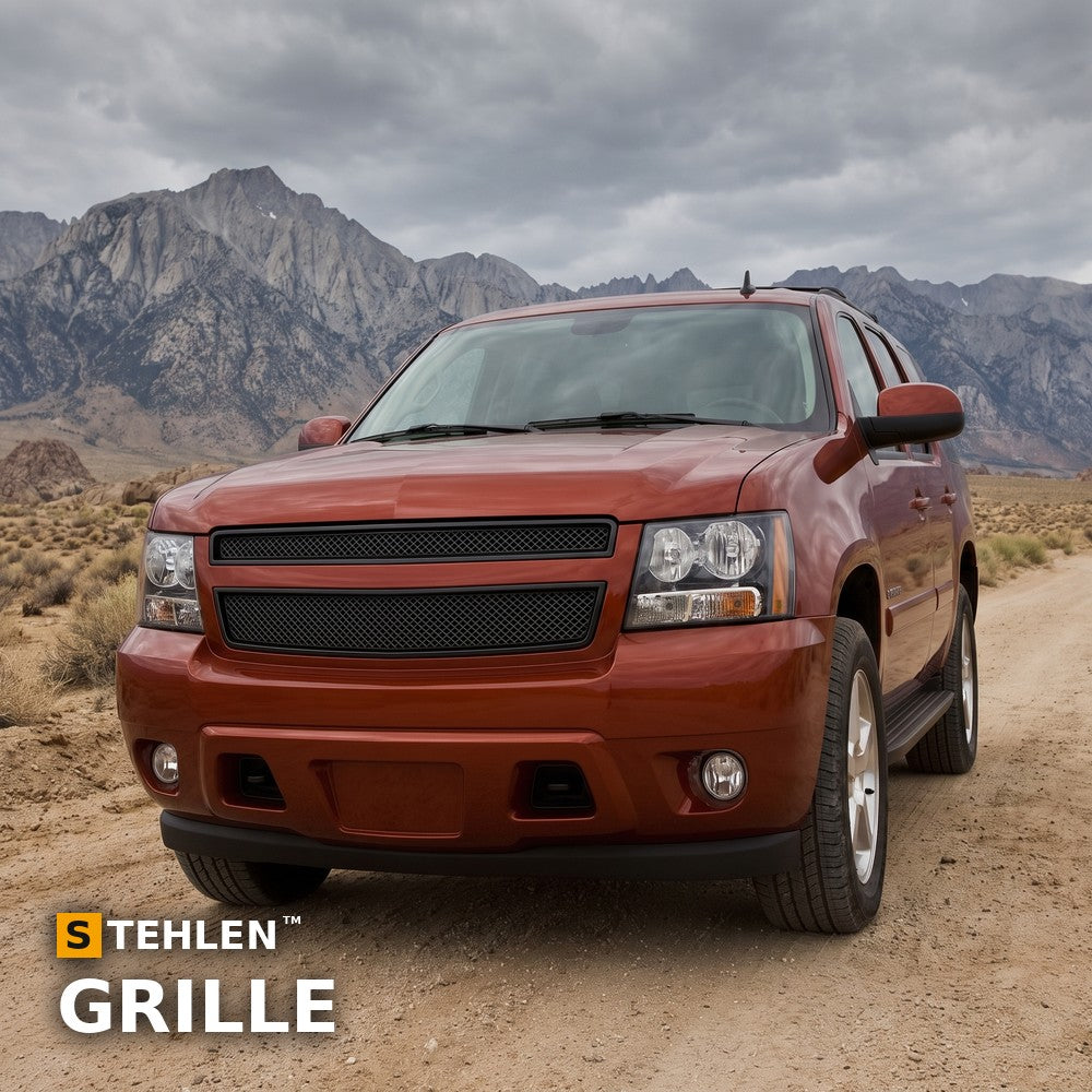 2007-2014 Chevrolet Tahoe/Suburban & Avalanche 2-Piece Bentley Style Mesh Grille — Matte Black — installed