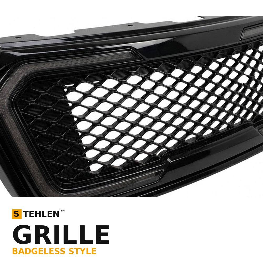 2015-2020 Chevrolet Tahoe & Suburban Badgeless Front Grille w/ Sequential LED Light Bar — Glossy Black