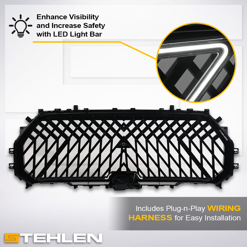 2022-2024 Toyota Tundra LED Front Grille Lex Style - Glossy Black