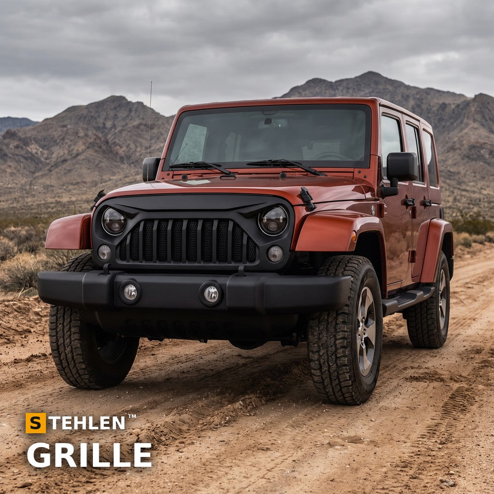 2007-2016 Jeep Wrangler JK Angry Bird Style Front Grille — Black — installed