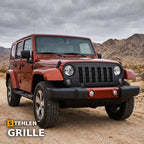 2007-2016 Jeep Wrangler JK Studded Wire Mesh Front Grille w/ Chrome Rivets — Black — installed