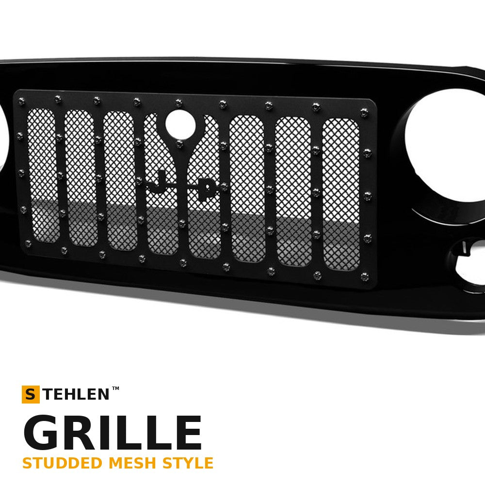 2007-2016 Jeep Wrangler JK Studded Wire Mesh Front Grille w/ Chrome Rivets — Black