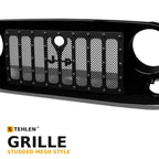 2007-2016 Jeep Wrangler JK Studded Wire Mesh Front Grille w/ Chrome Rivets — Black