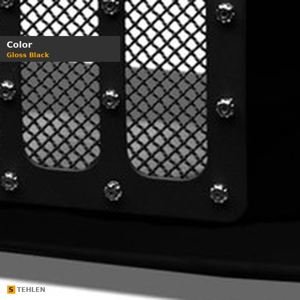 2007-2016 Jeep Wrangler JK Studded Wire Mesh Front Grille w/ Chrome Rivets — Black — detail
