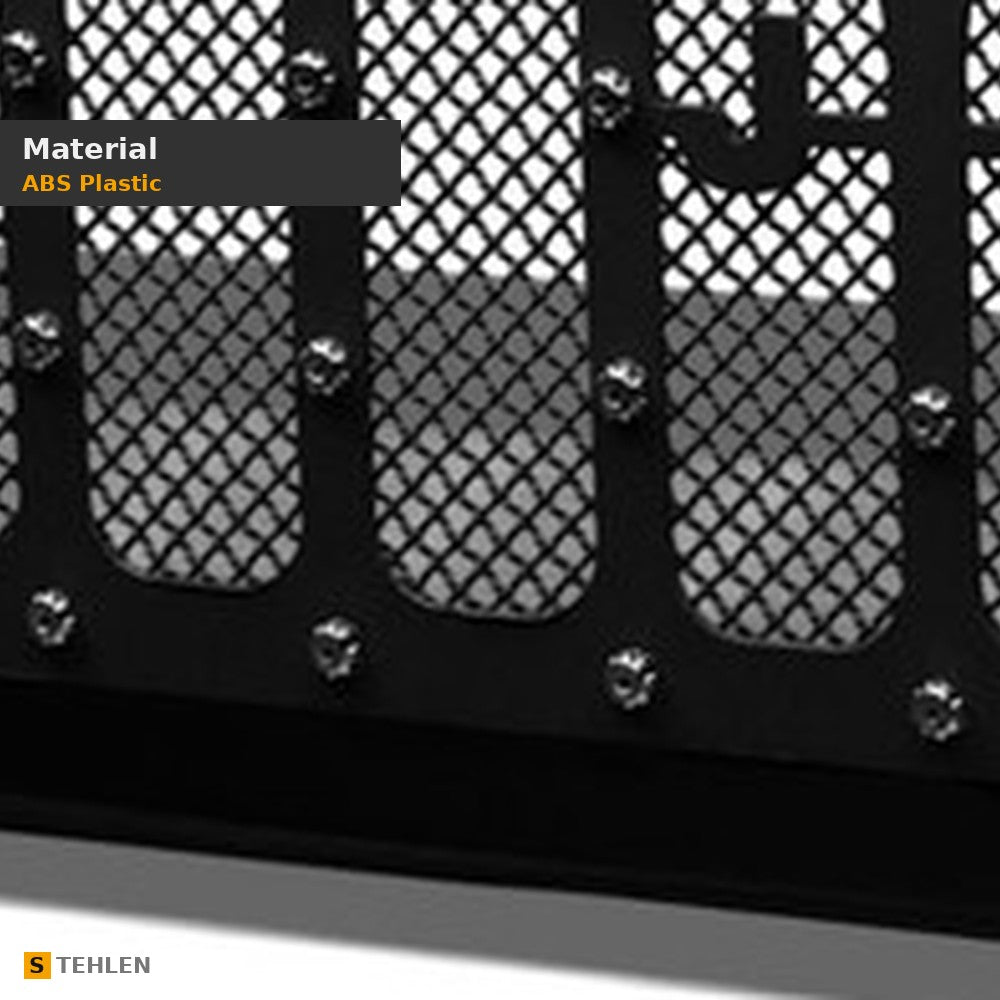 2007-2016 Jeep Wrangler JK Studded Wire Mesh Front Grille w/ Chrome Rivets — Black — detail
