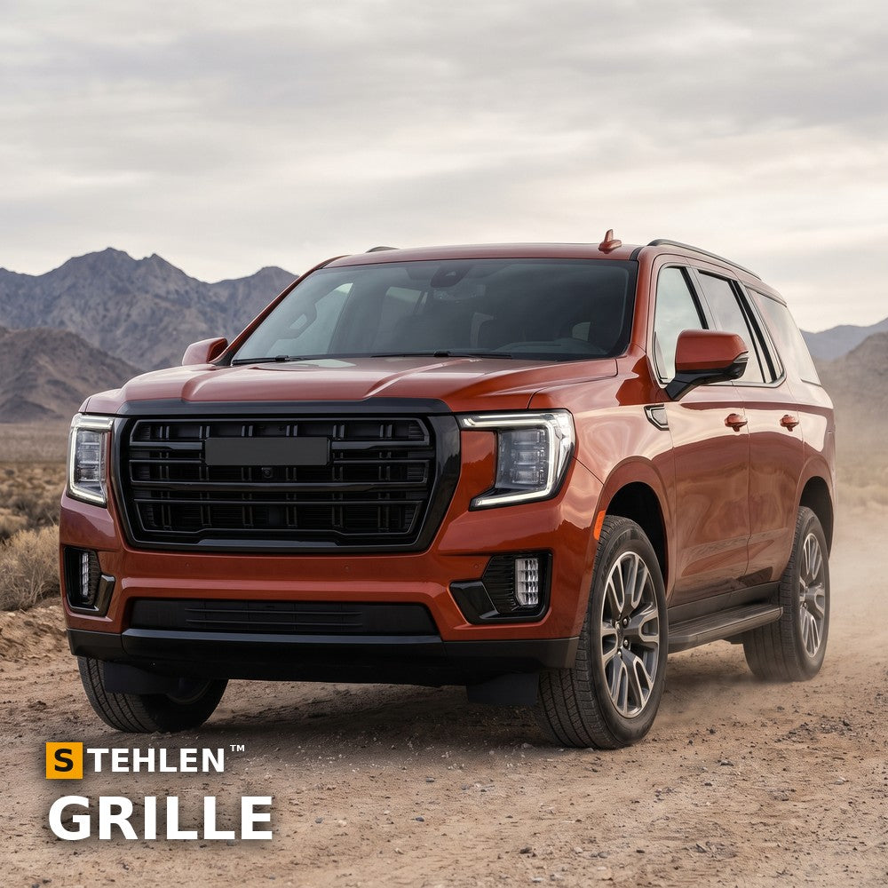 2021-2024 GMC Yukon & Yukon XL Badgeless ABS Front Grille — Glossy Black — installed