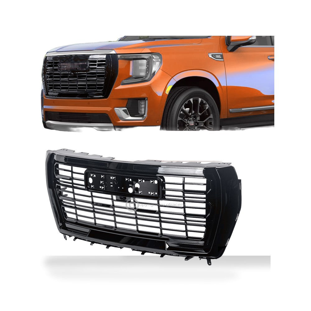 2021-2024 GMC Yukon & Yukon XL Badgeless ABS Front Grille — Glossy Black — product view