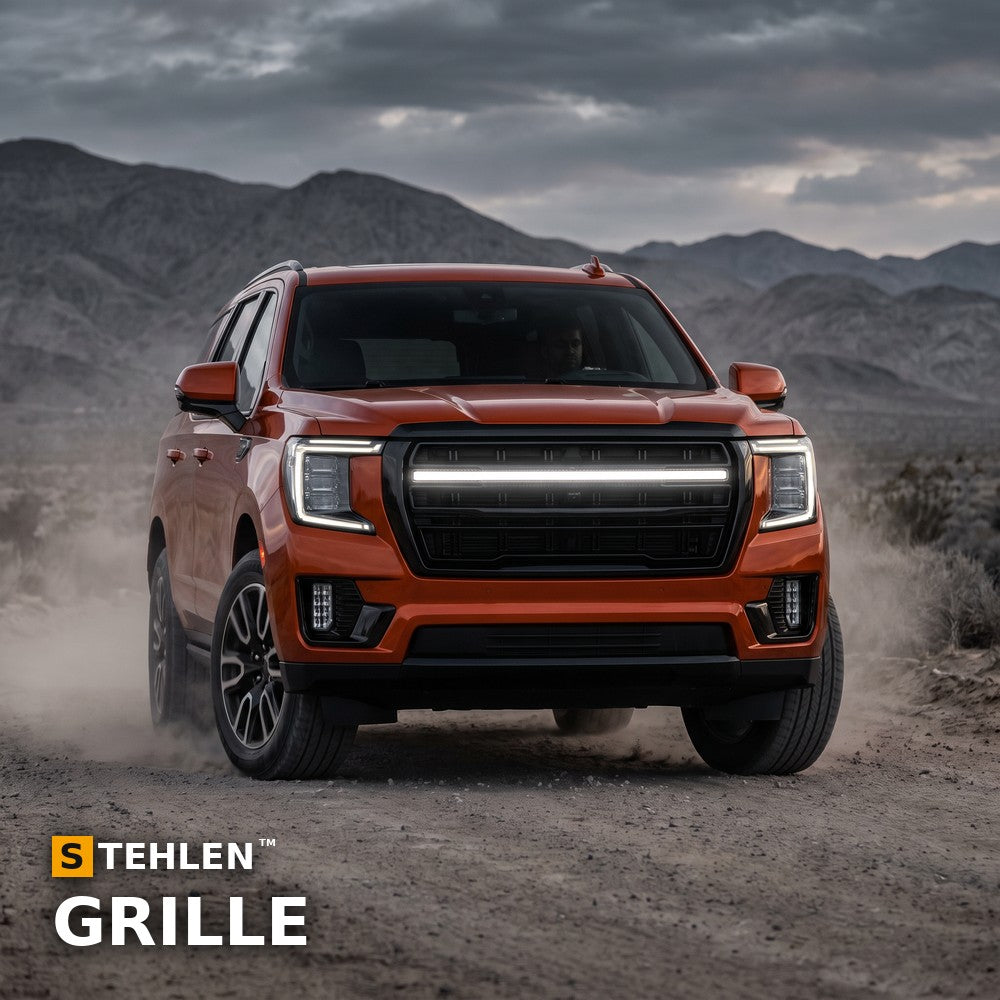 2021-2024 GMC Yukon & Yukon XL Badgeless Front Grille w/ Sequential LED Light Bar — Glossy Black — installed