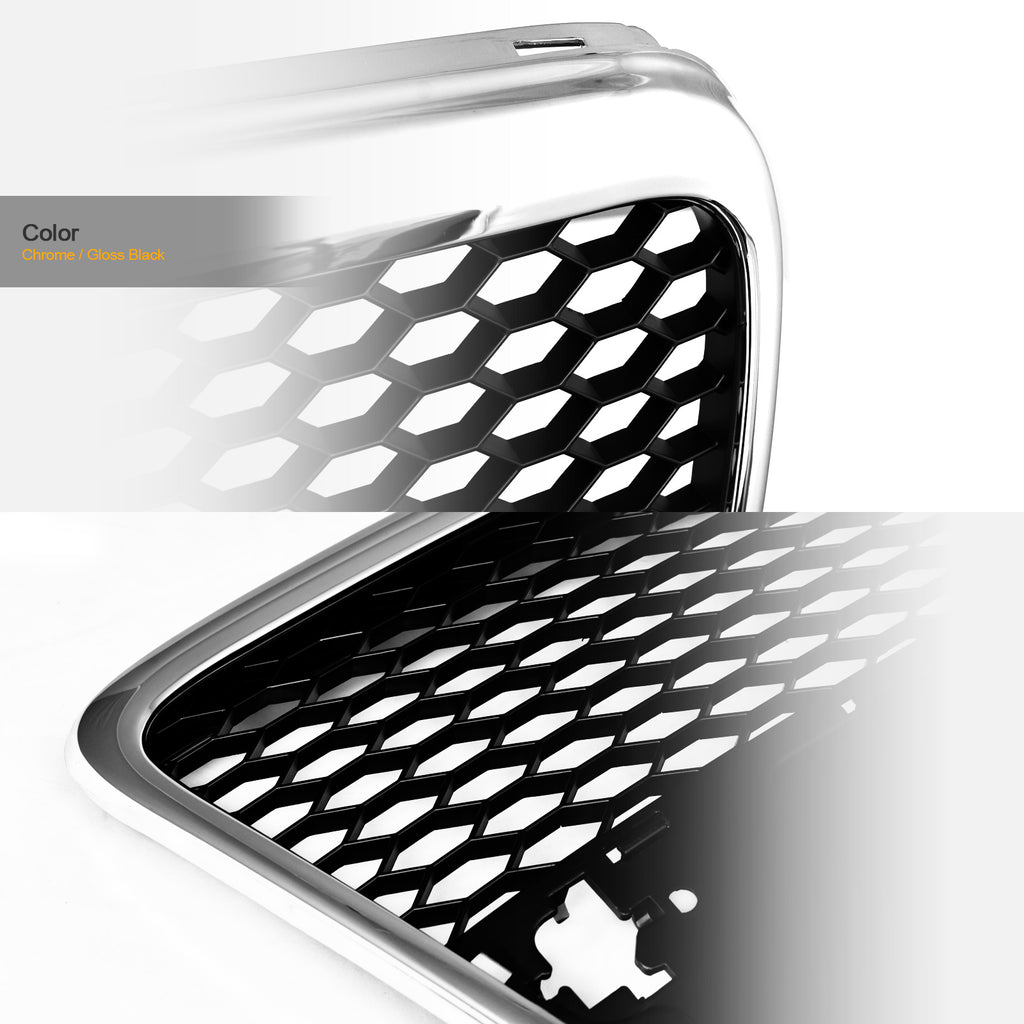 2005-2007 Audi A6 RS Style Honeycomb Mesh Front Grille - Chrome/Black