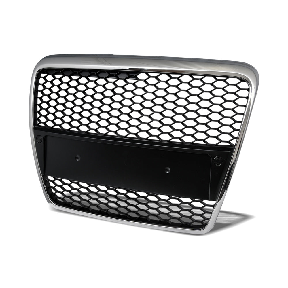 2005-2007 Audi A6 RS Style Honeycomb Mesh Front Grille - Chrome/Black