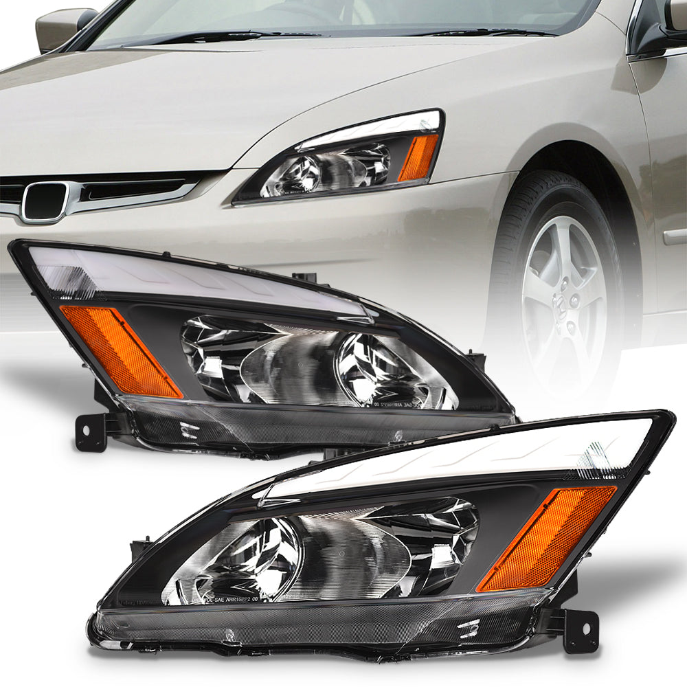 03-07 Honda Accord LED Crystal Headlights Black w/ Amber