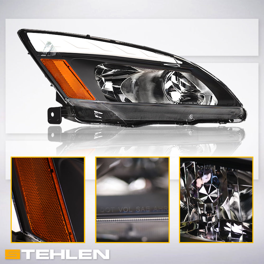 03-07 Honda Accord LED Crystal Headlights Black w/ Amber