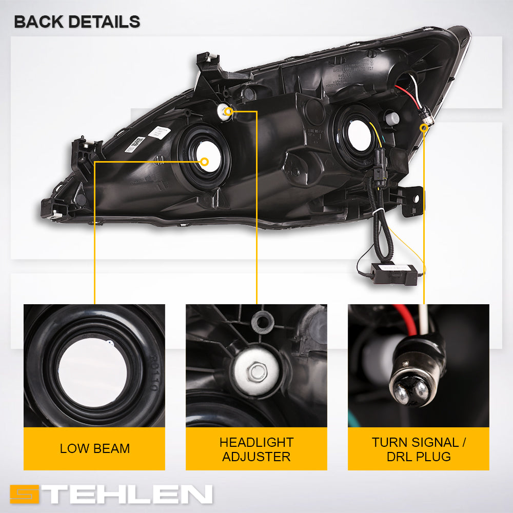 03-07 Honda Accord LED Crystal Headlights Black w/ Amber
