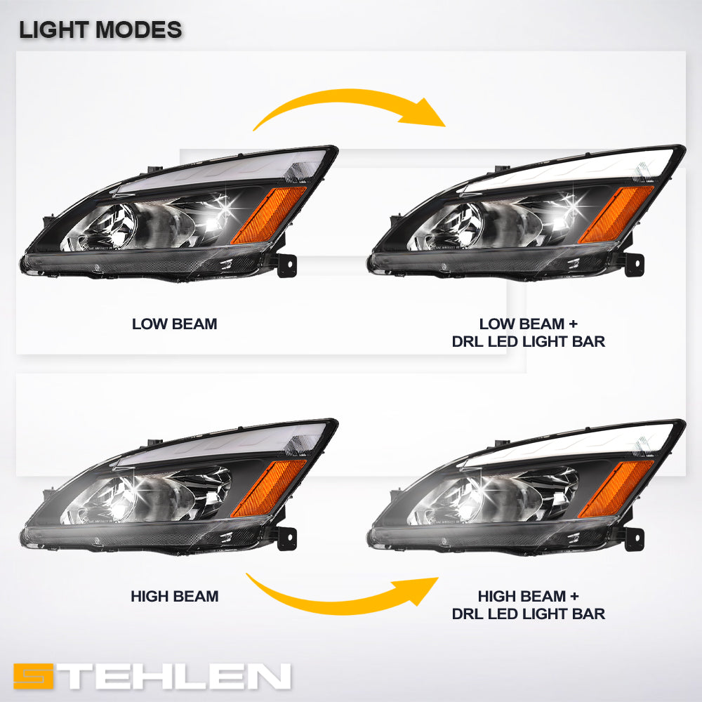 03-07 Honda Accord LED Crystal Headlights Black w/ Amber