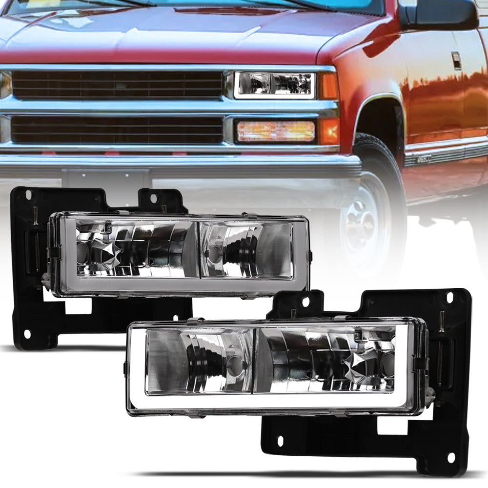1988-2000 Chevrolet C/K Pickup Crystal Headlights w/ LED Bar - Chrome